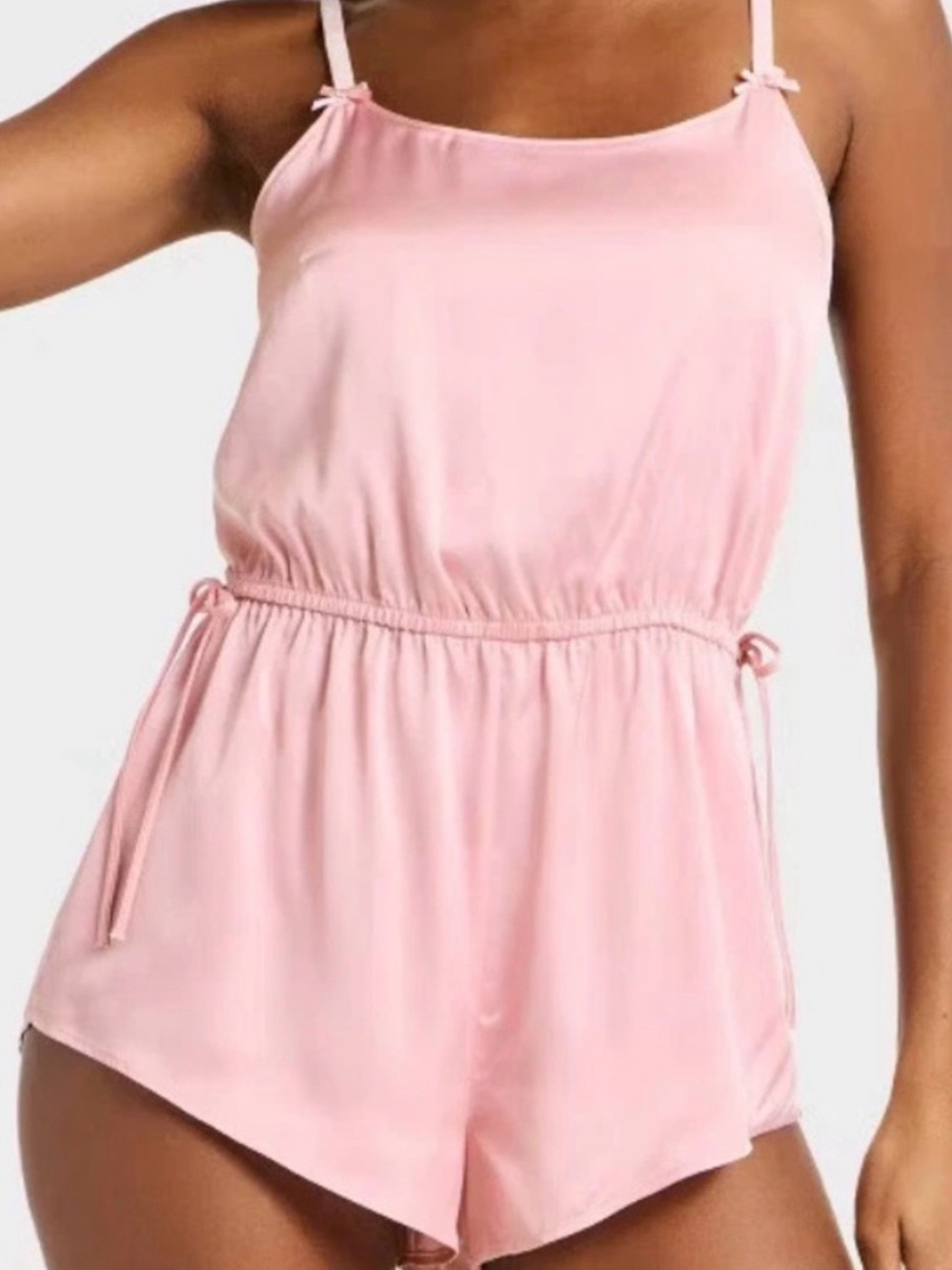NEW Auden Luxury Collection Satin Romper Women’s Medium Soft Pink Elastic Waist